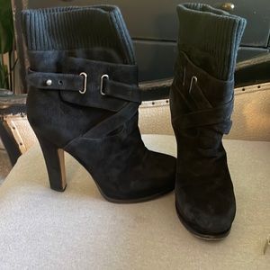 Joan & David Black Suede Sweater-Top Platform Bootie.